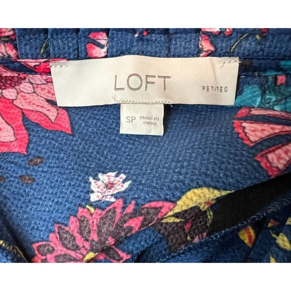 LOFT Petites Dress  Women's Size SP  Blue Wild Flower Print Long Sleeve Shift - Picture 7 of 11